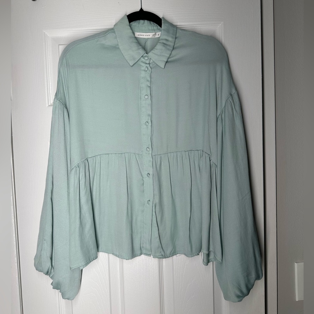 Sage Green Bohemian Flowy Blouse